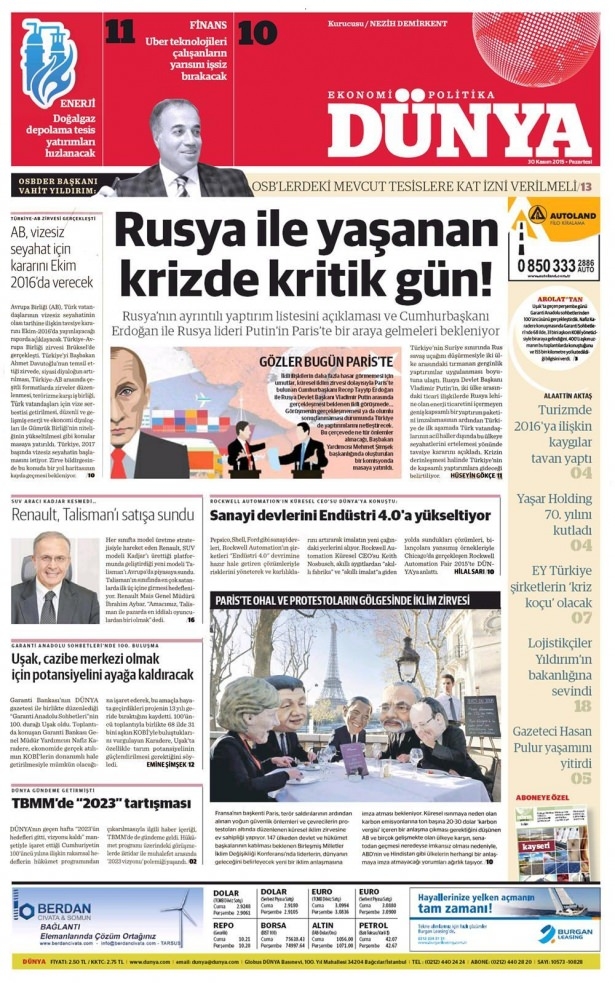 30 Kasım 2015 gazete manşetleri 29
