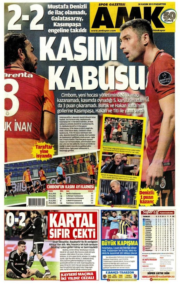 30 Kasım 2015 gazete manşetleri 30