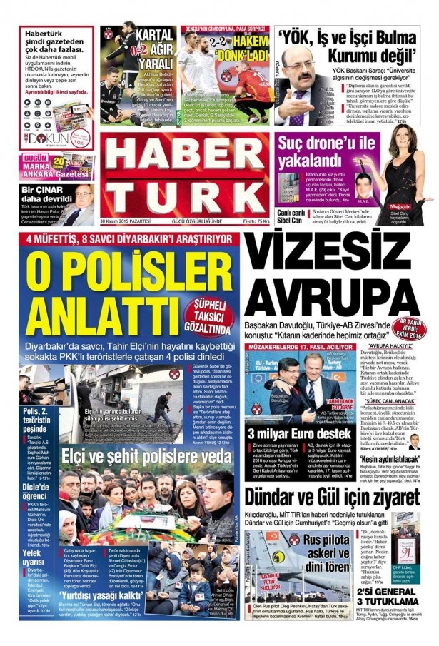 30 Kasım 2015 gazete manşetleri 6