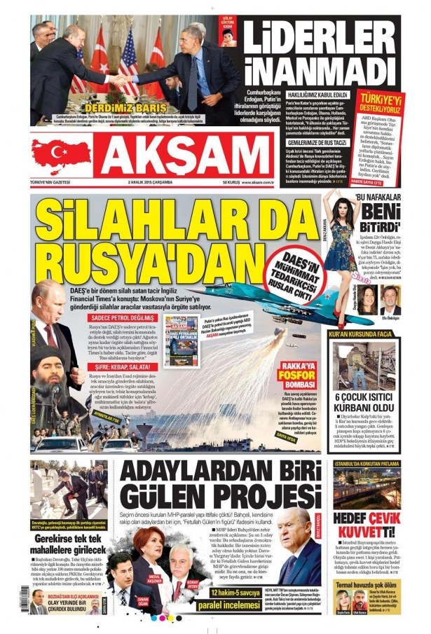 2 Aralık 2015 gazete manşetleri 1