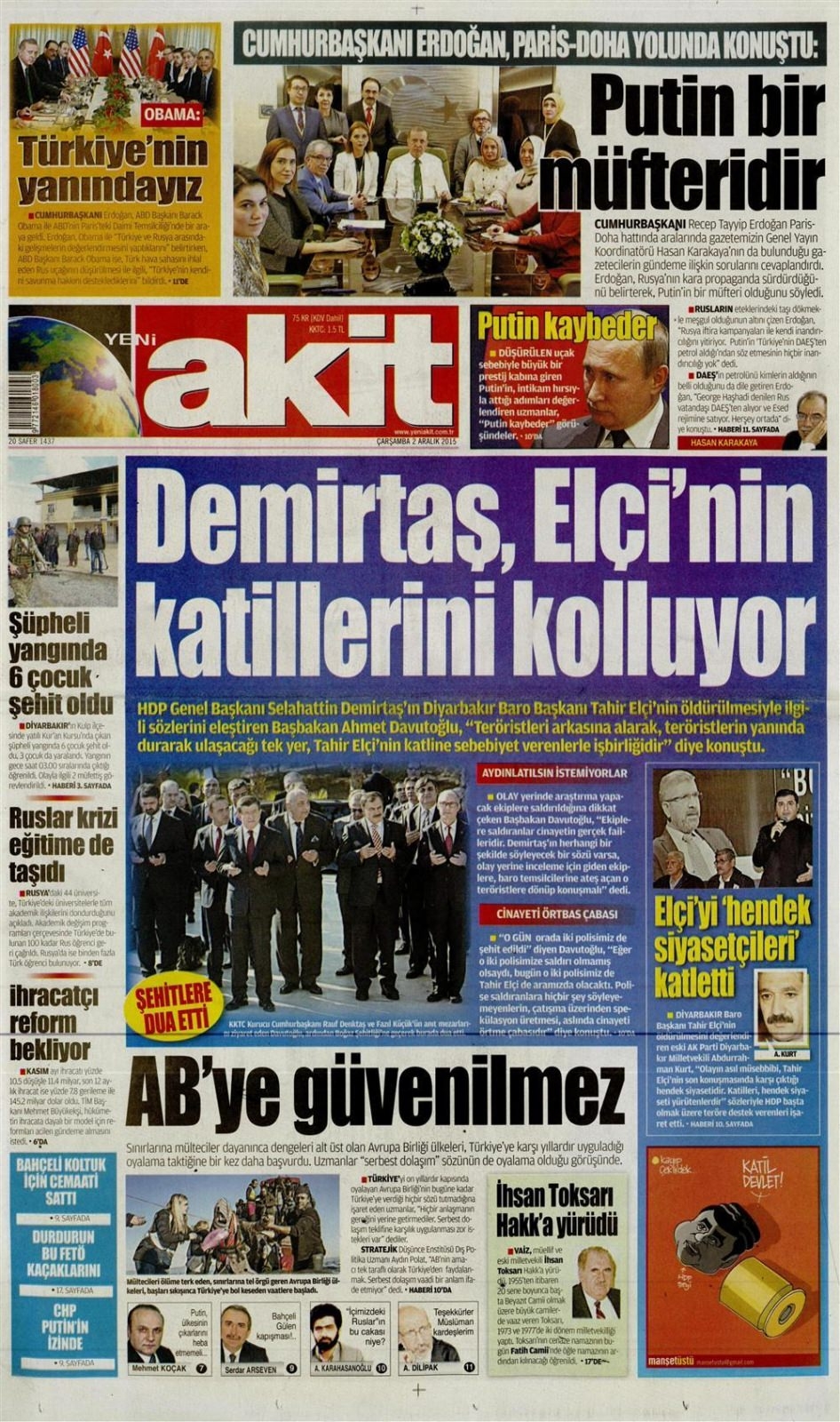 2 Aralık 2015 gazete manşetleri 52