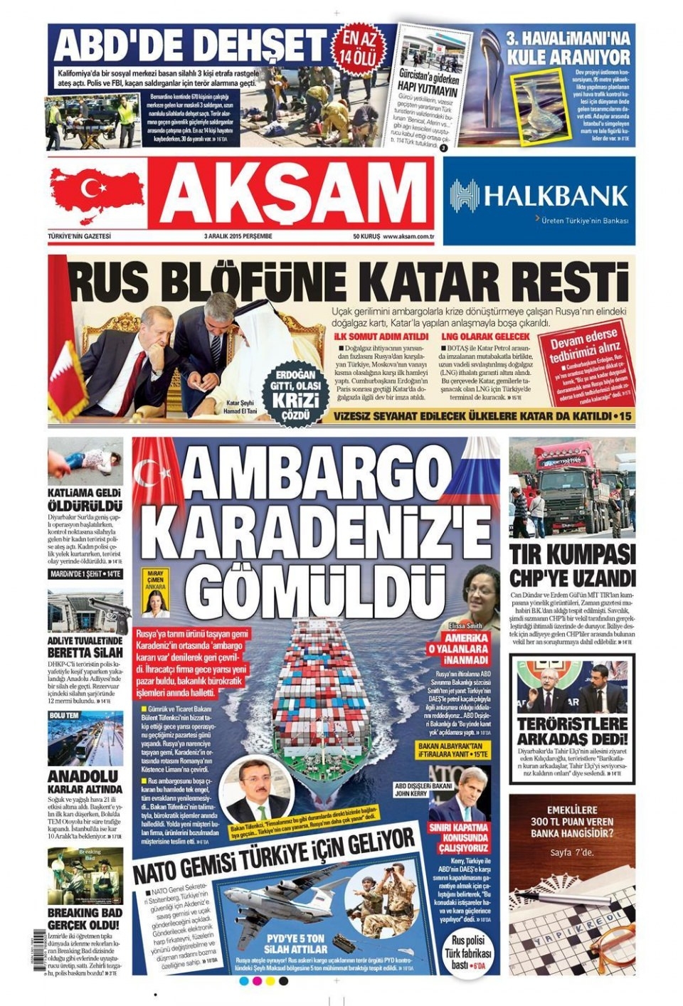 3 Aralık 2015 gazete manşetleri 1
