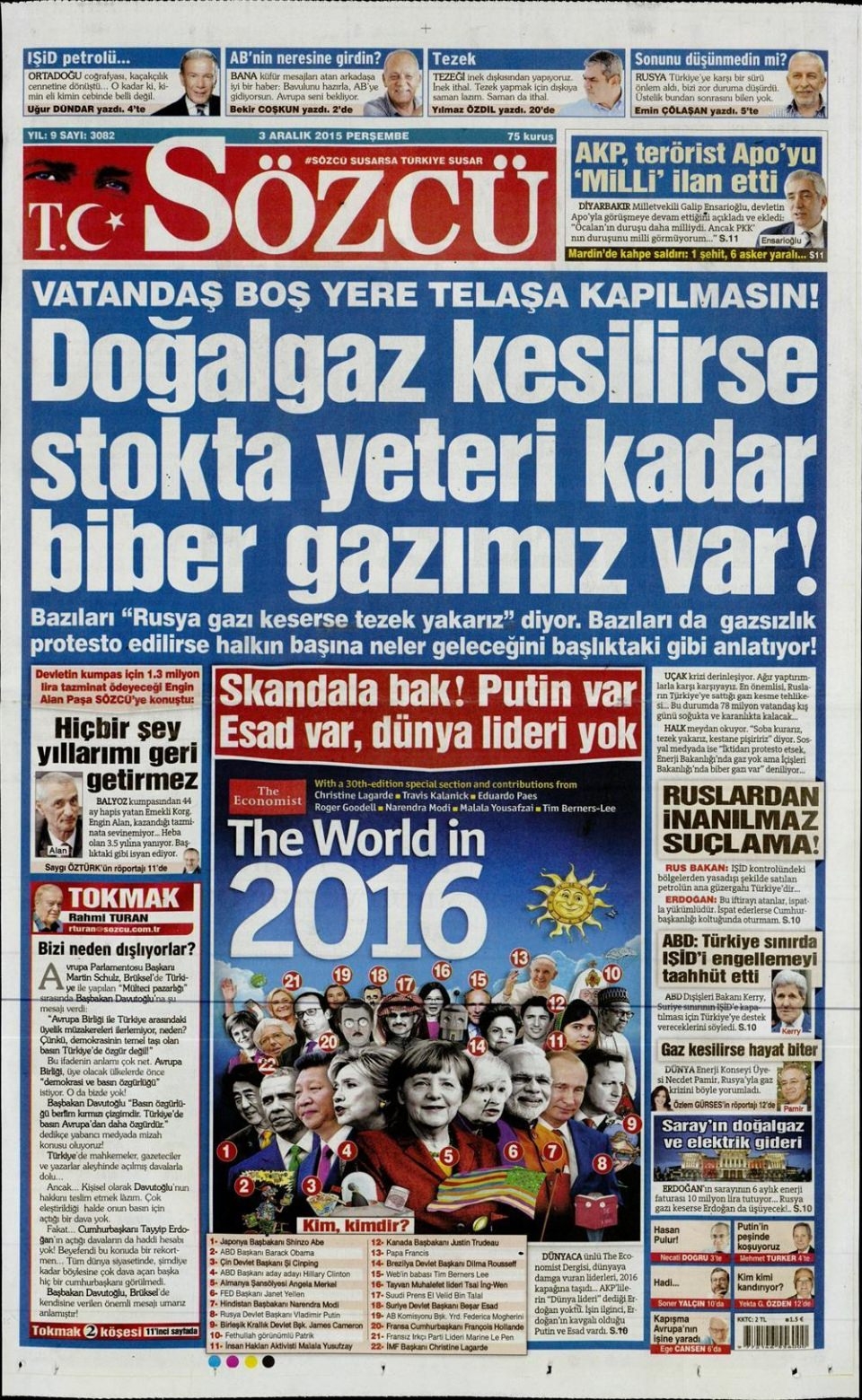 3 Aralık 2015 gazete manşetleri 16