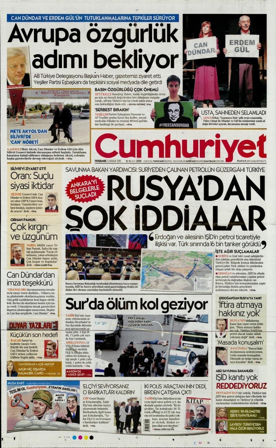 3 Aralık 2015 gazete manşetleri 2