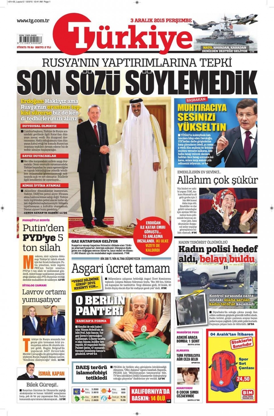 3 Aralık 2015 gazete manşetleri 20