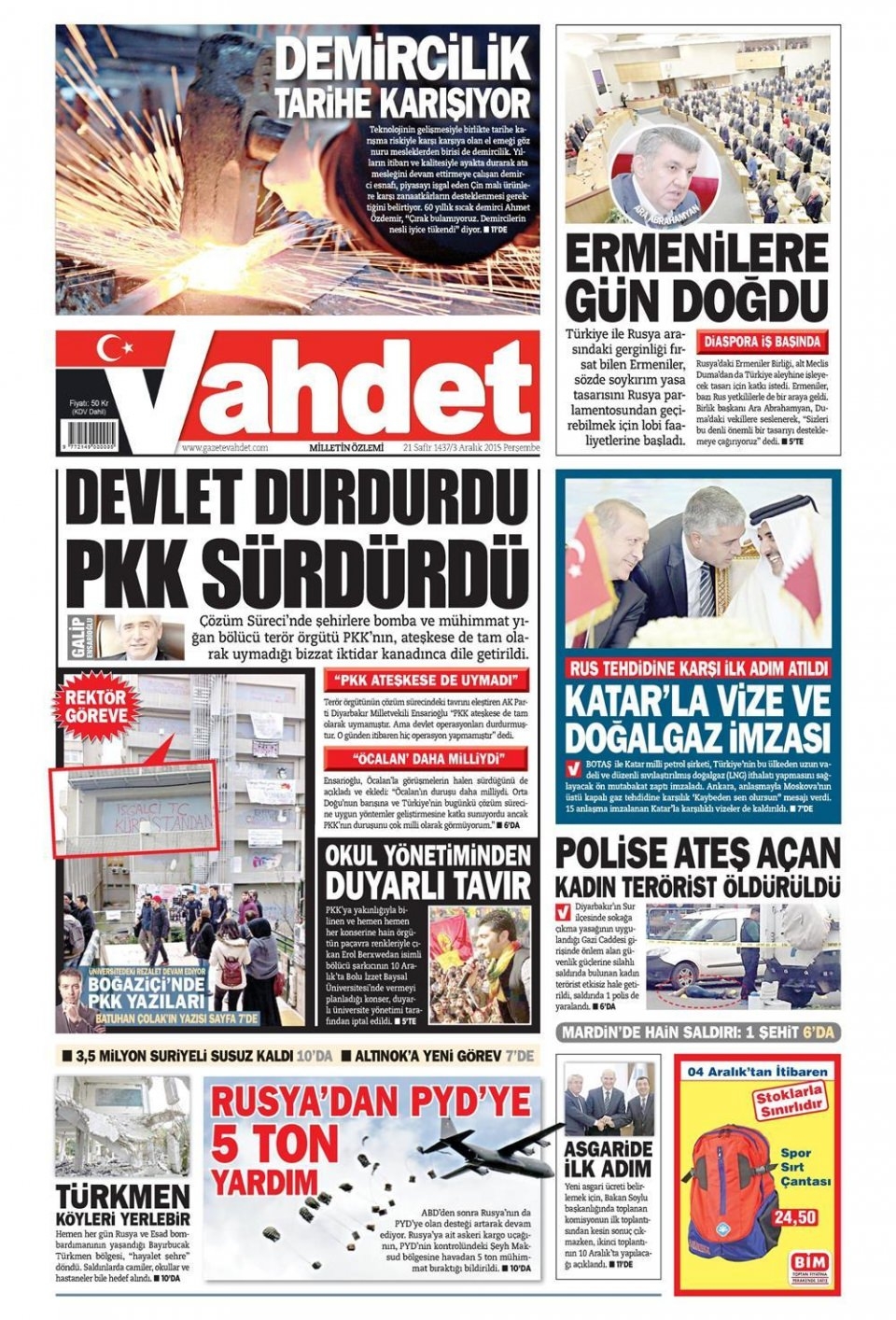 3 Aralık 2015 gazete manşetleri 21