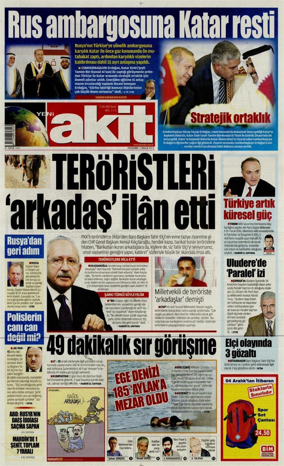 3 Aralık 2015 gazete manşetleri 22