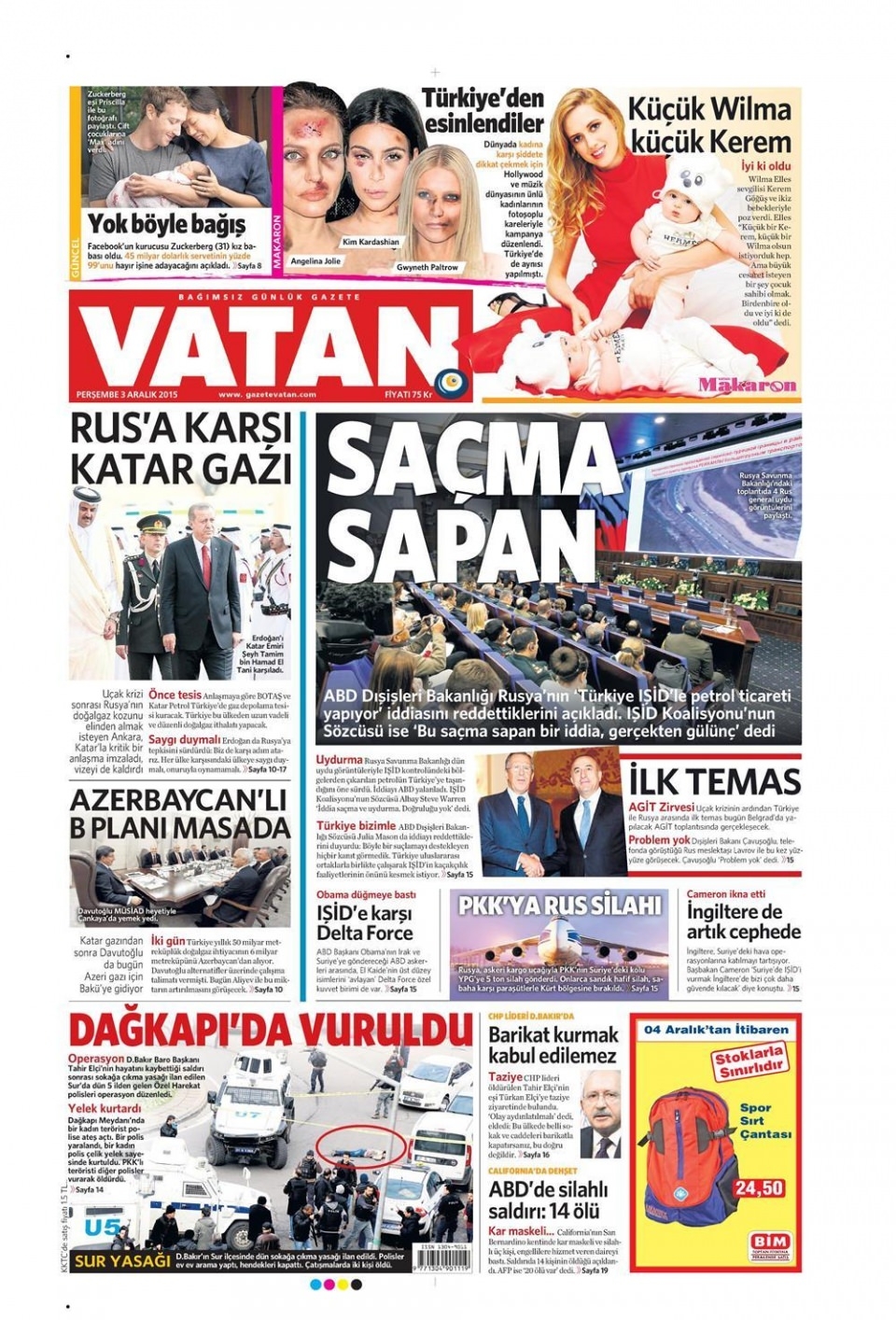 3 Aralık 2015 gazete manşetleri 23