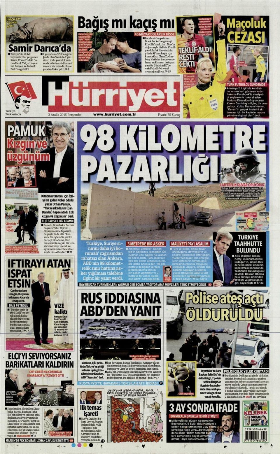 3 Aralık 2015 gazete manşetleri 7