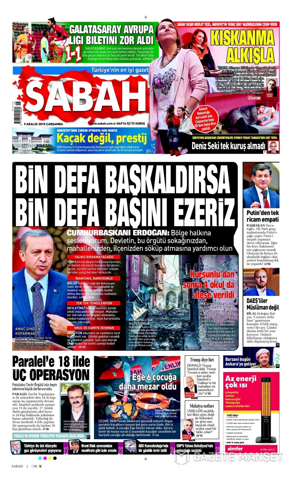 9 Aralık 2015 gazete manşetleri 15