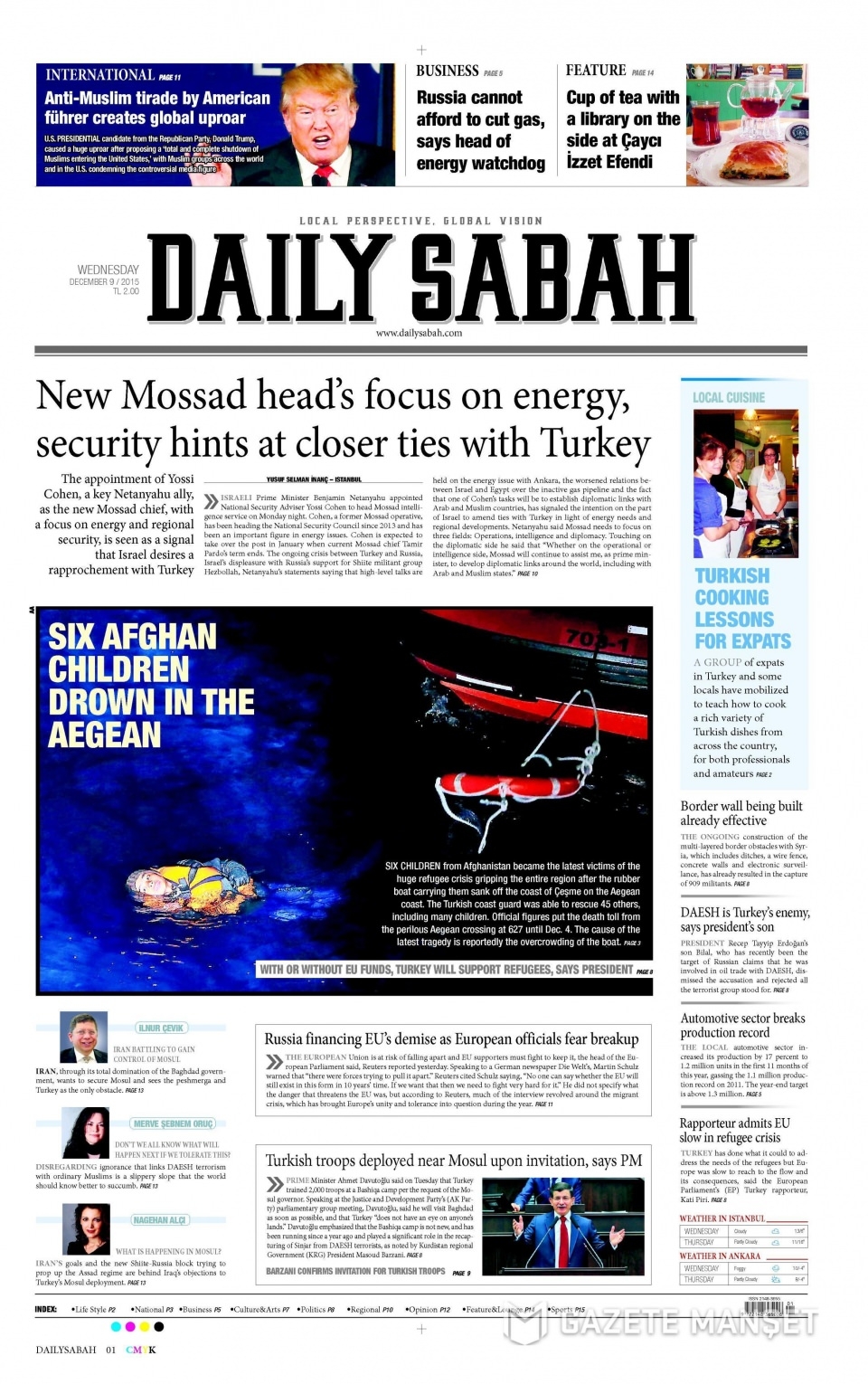 9 Aralık 2015 gazete manşetleri 16