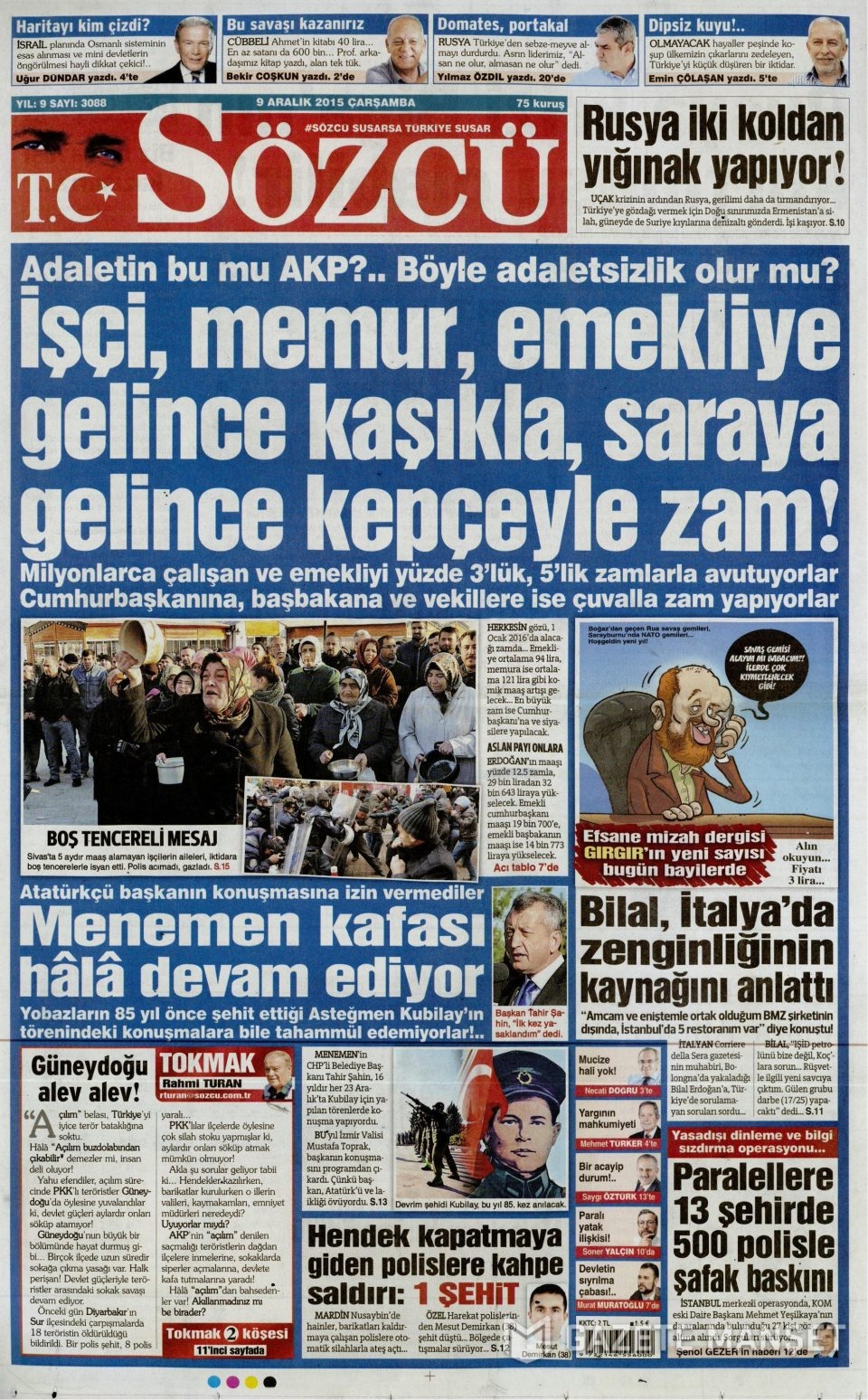 9 Aralık 2015 gazete manşetleri 17