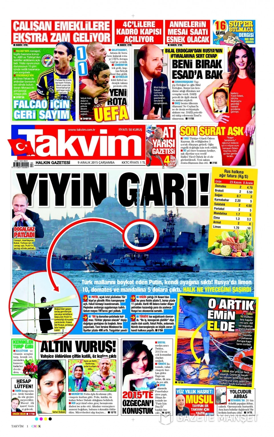 9 Aralık 2015 gazete manşetleri 19