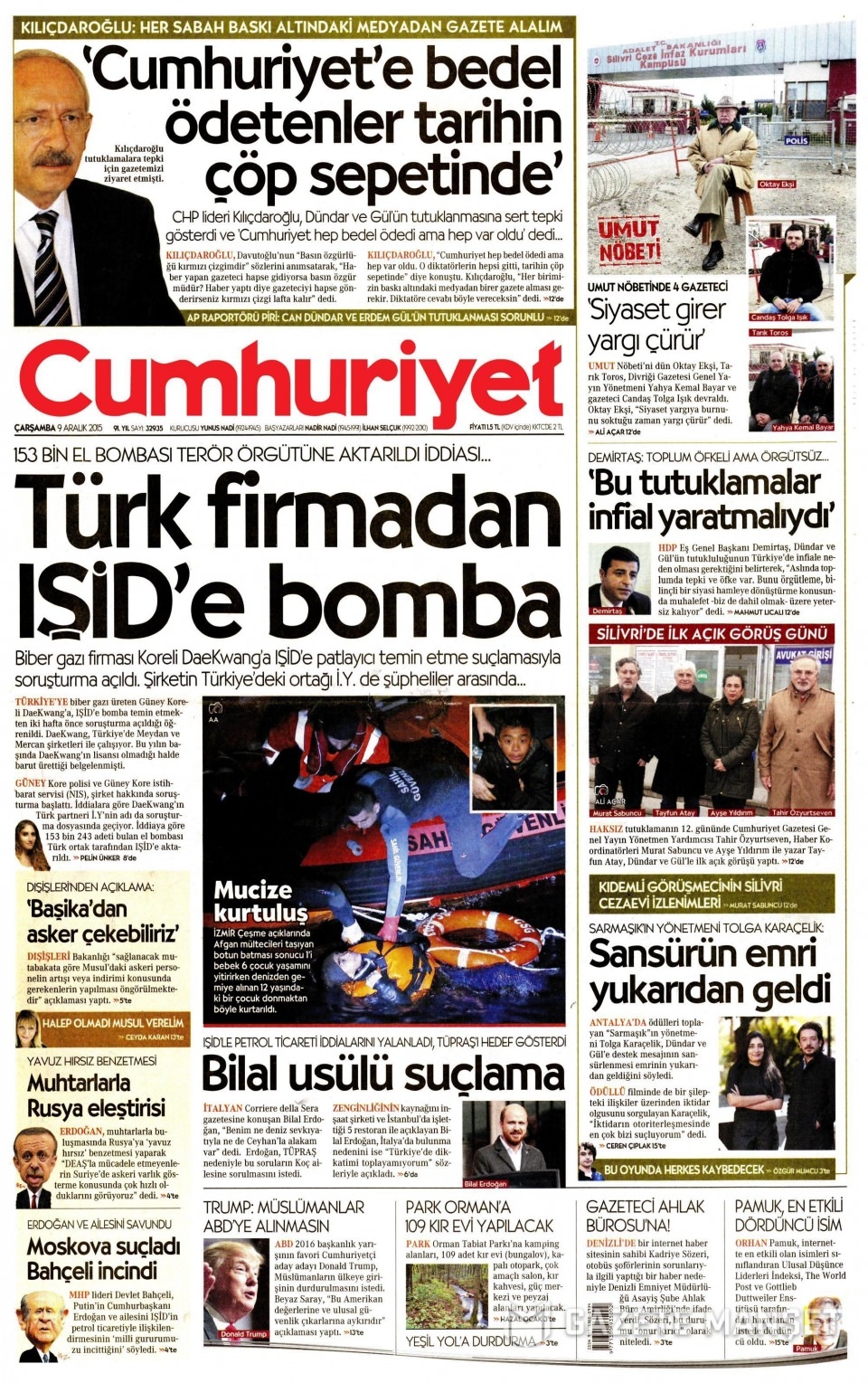 9 Aralık 2015 gazete manşetleri 2