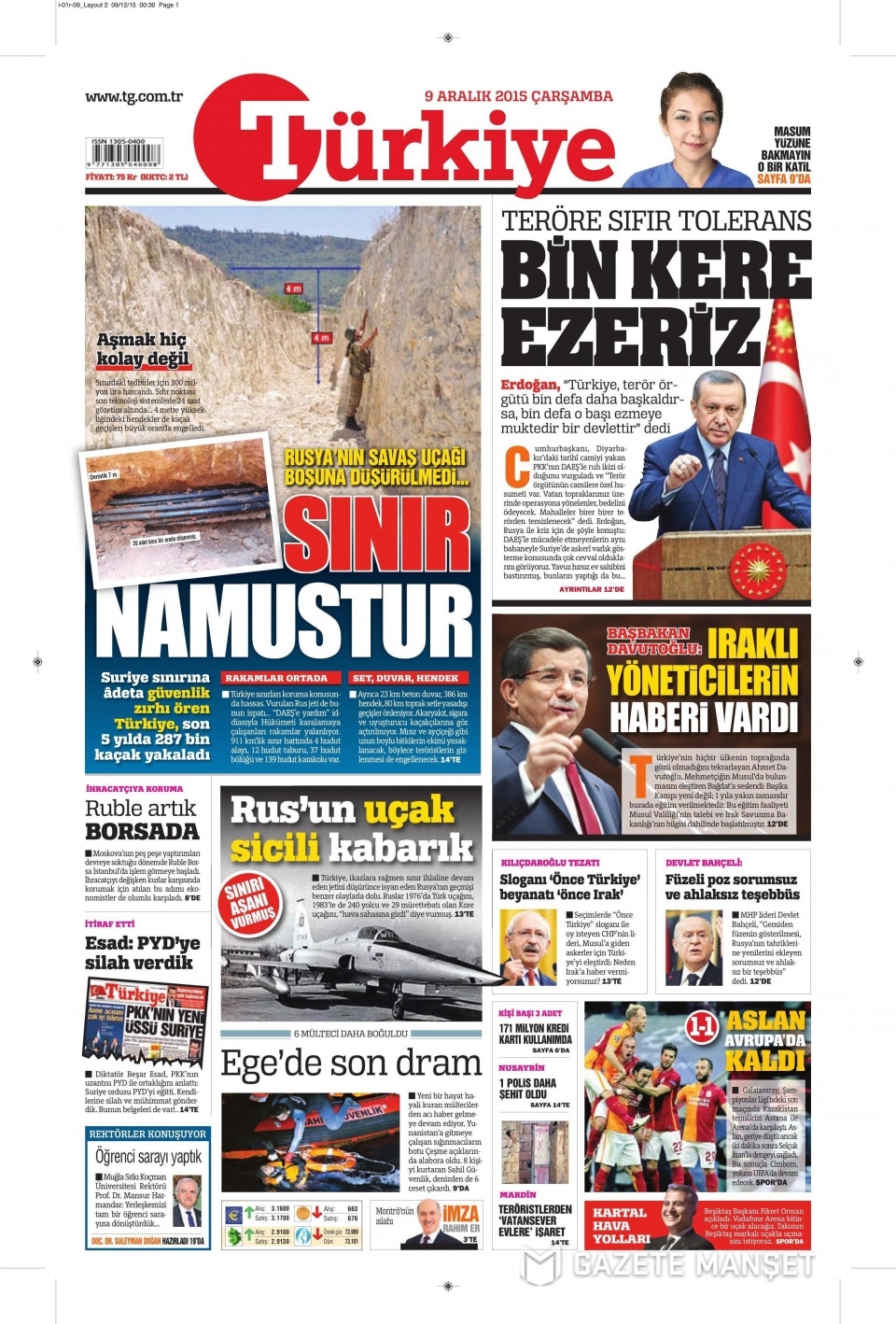 9 Aralık 2015 gazete manşetleri 21