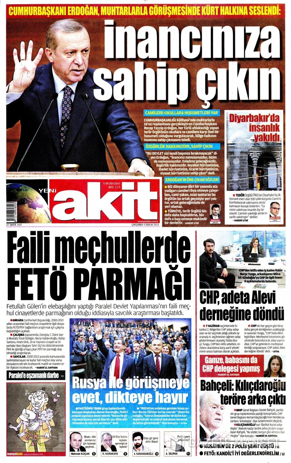 9 Aralık 2015 gazete manşetleri 23