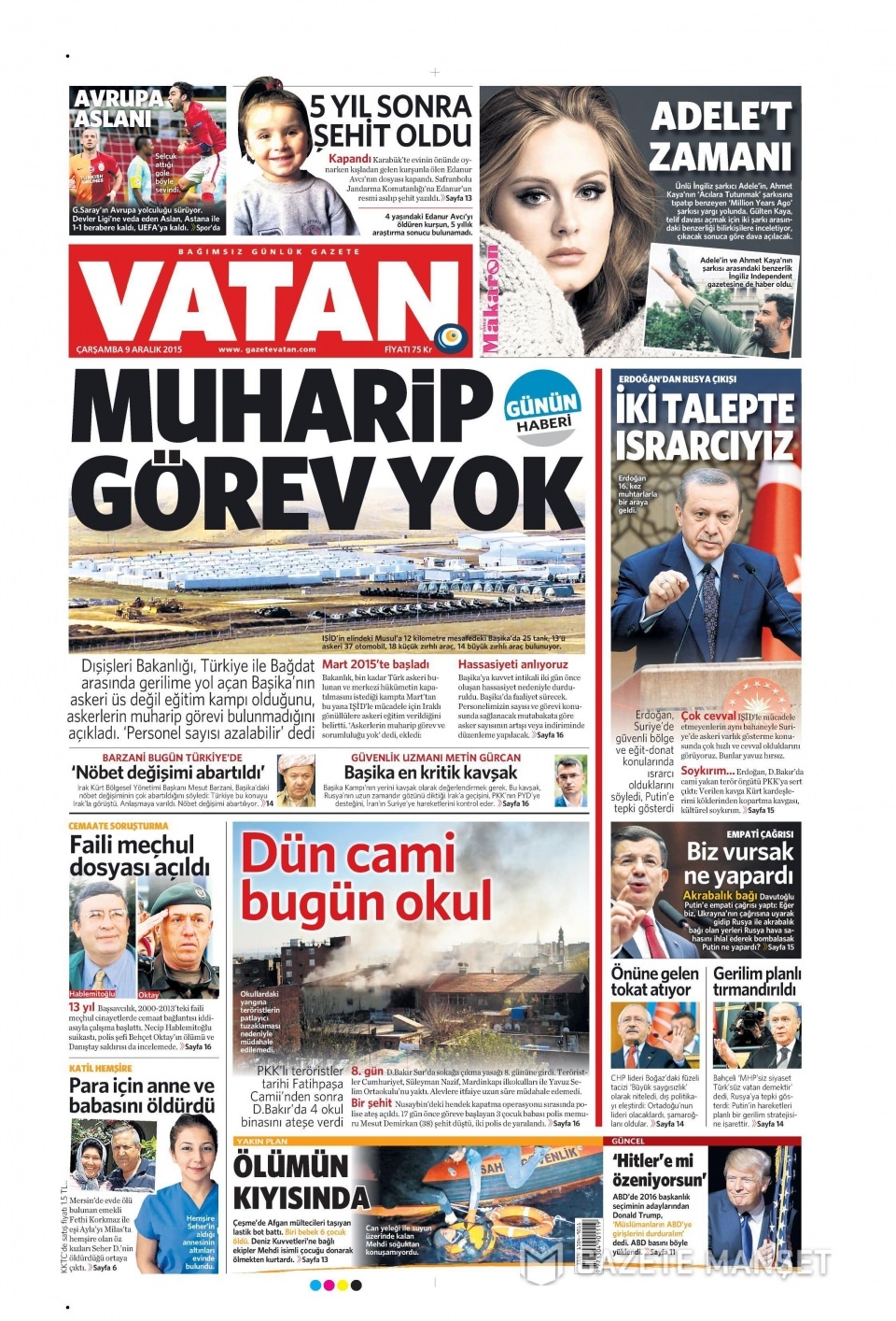 9 Aralık 2015 gazete manşetleri 24