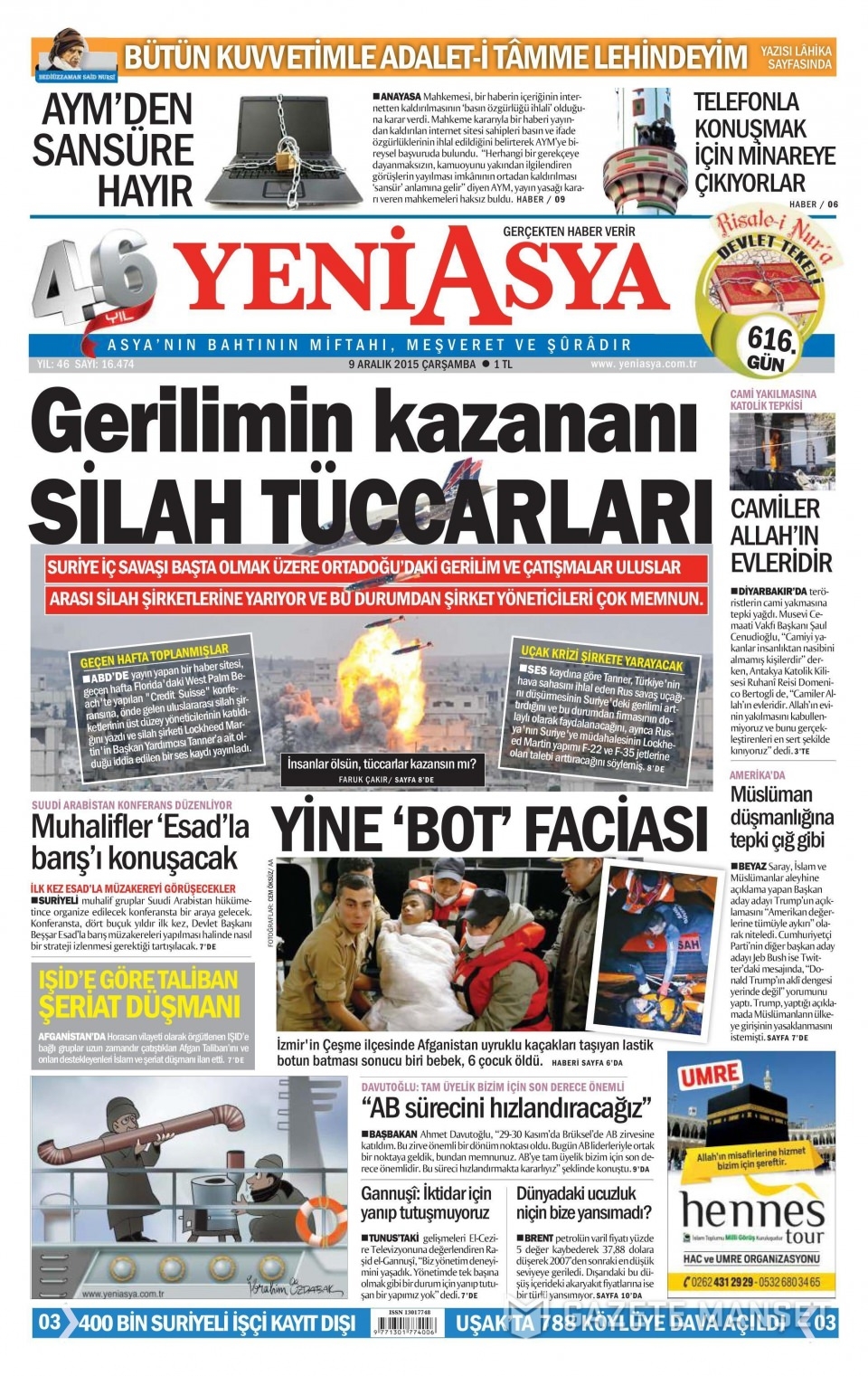 9 Aralık 2015 gazete manşetleri 25