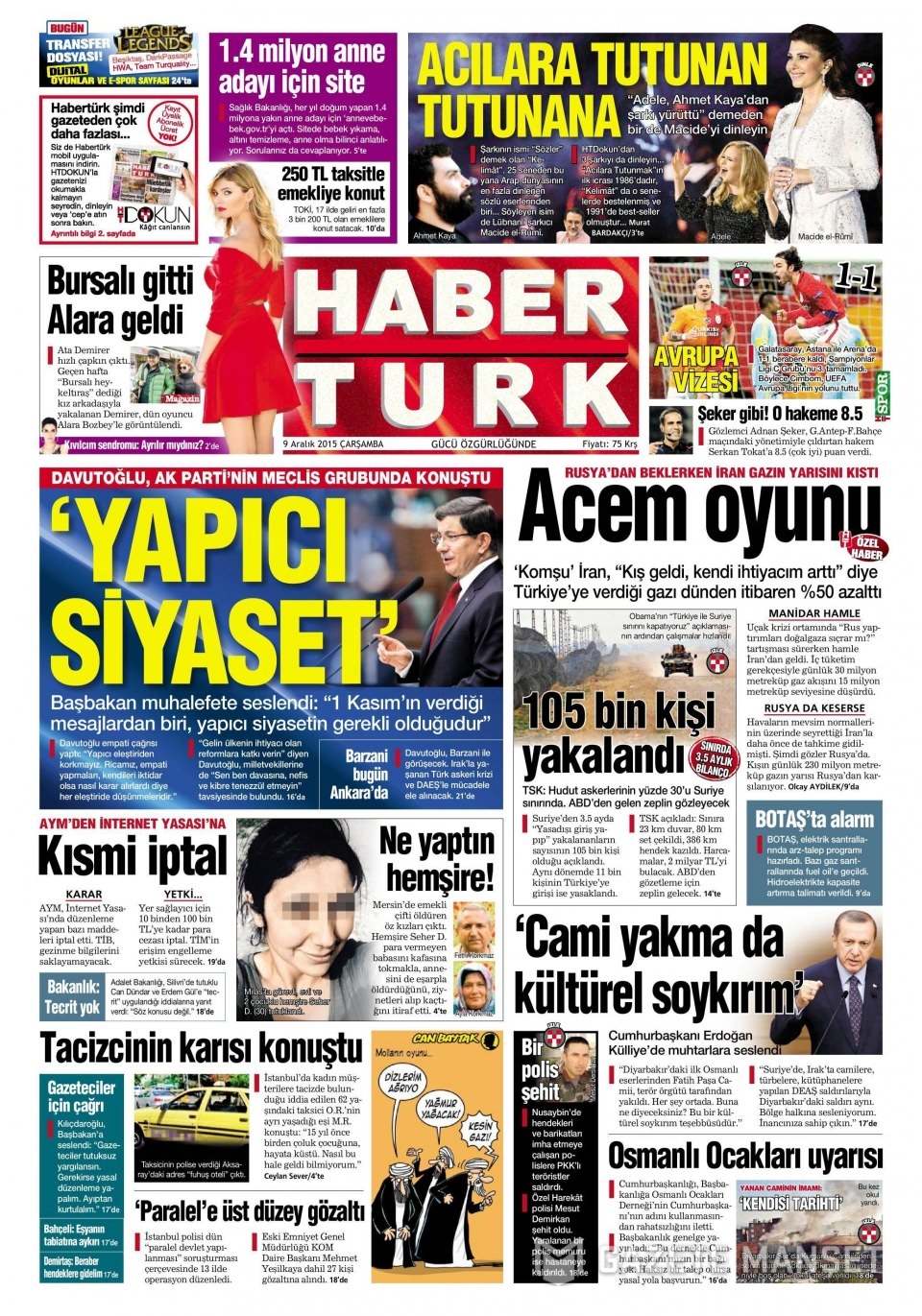 9 Aralık 2015 gazete manşetleri 6