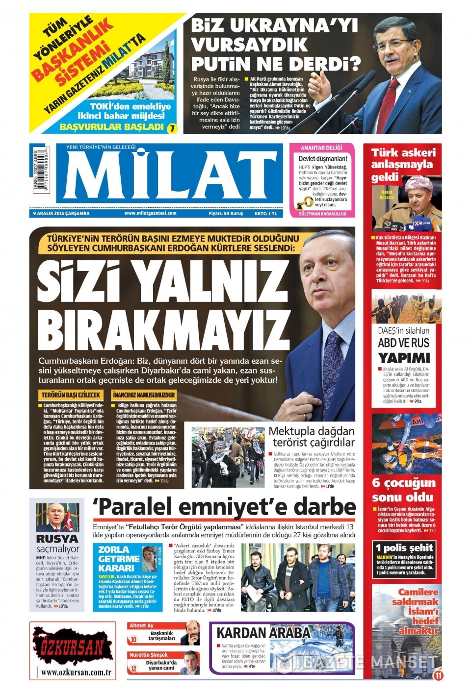 9 Aralık 2015 gazete manşetleri 8