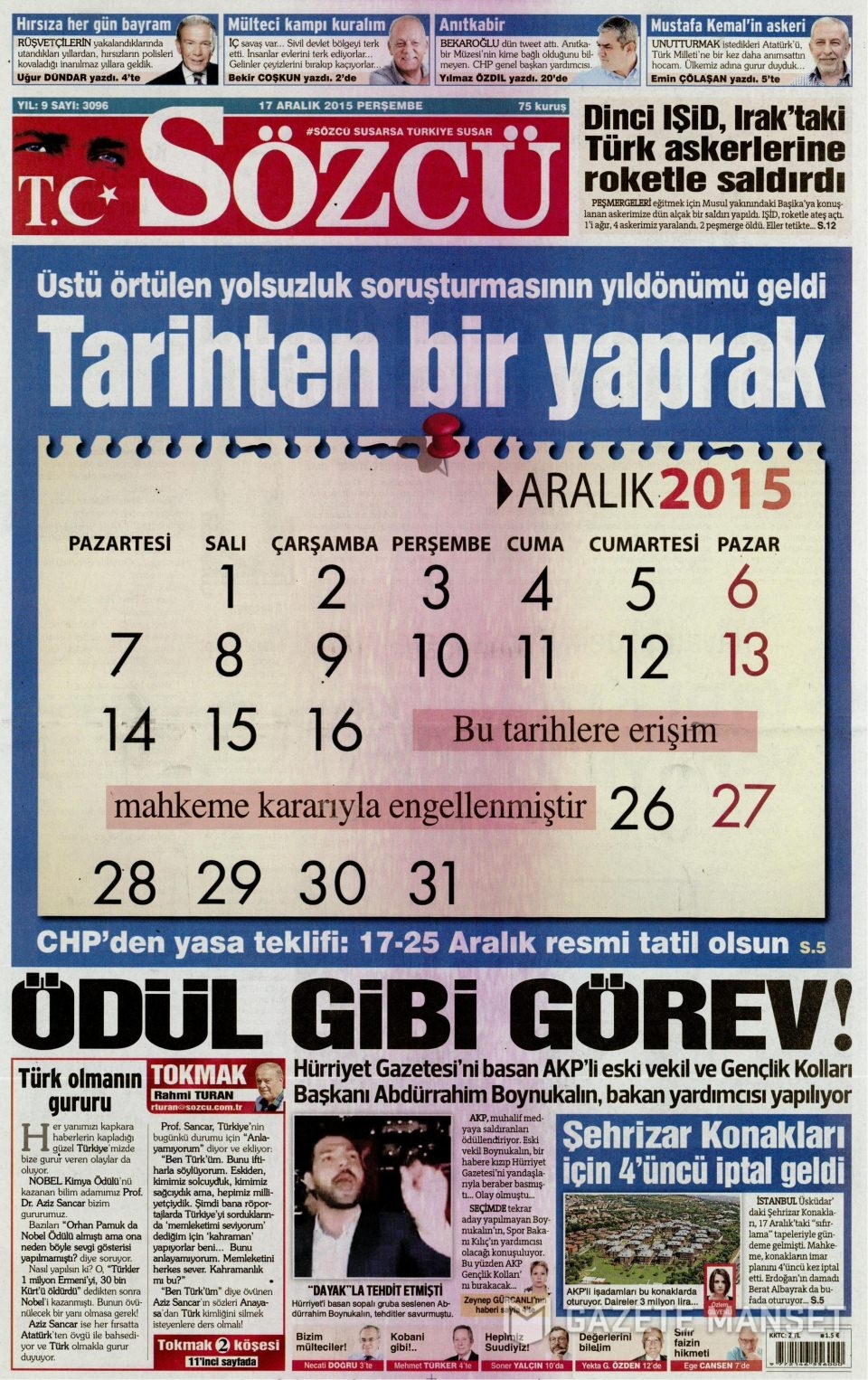 17 Aralık 2015 gazete manşetleri 15