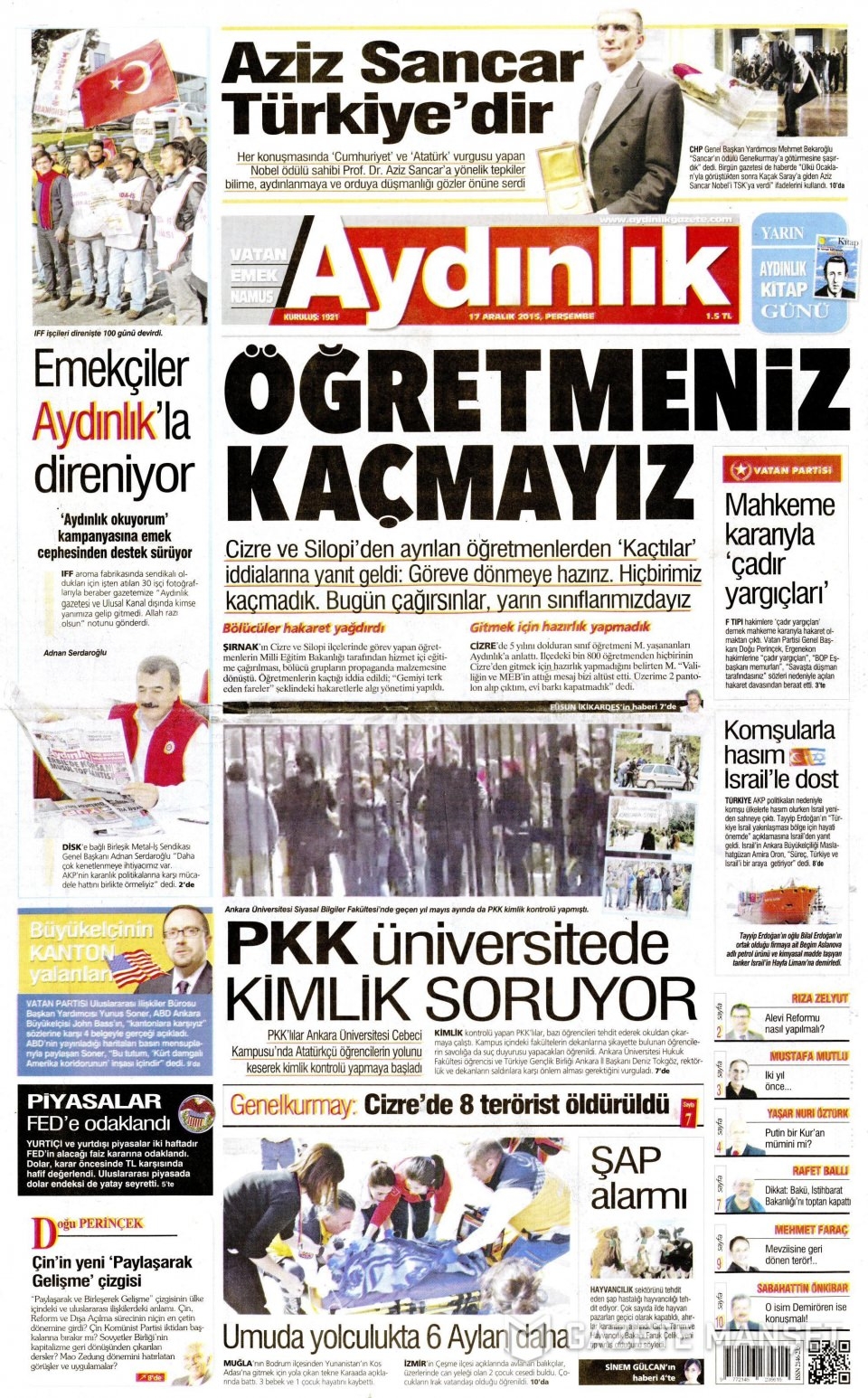 17 Aralık 2015 gazete manşetleri 2