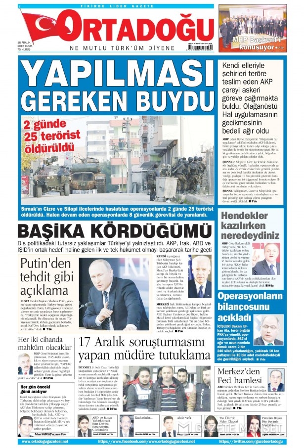 18 Aralık 2015 gazete manşetleri 16