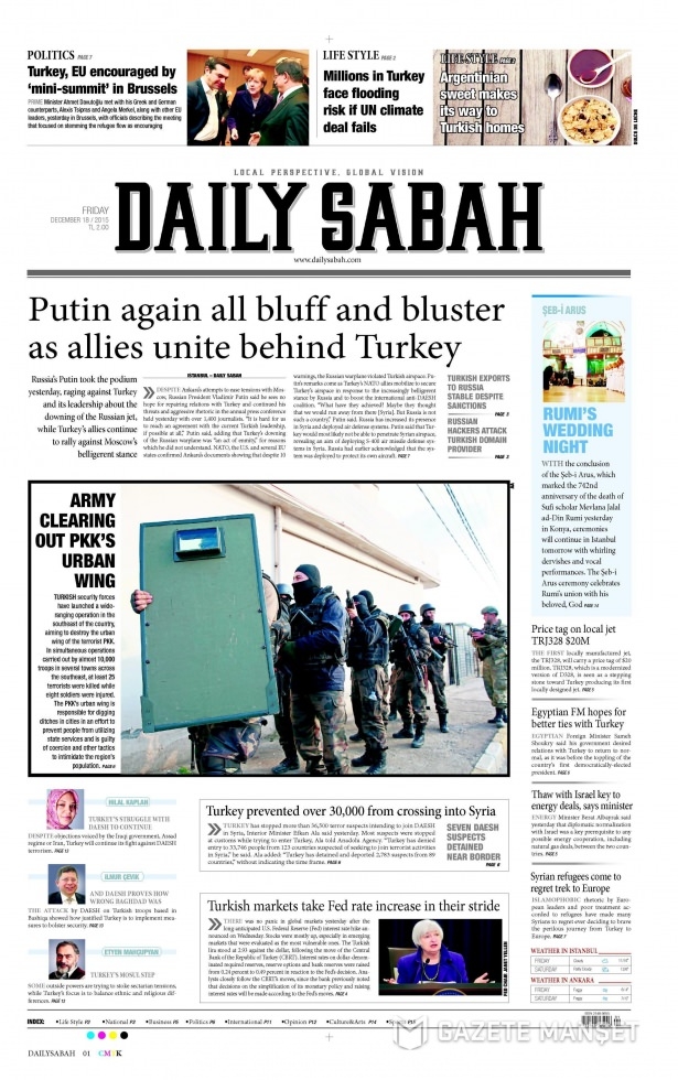 18 Aralık 2015 gazete manşetleri 18