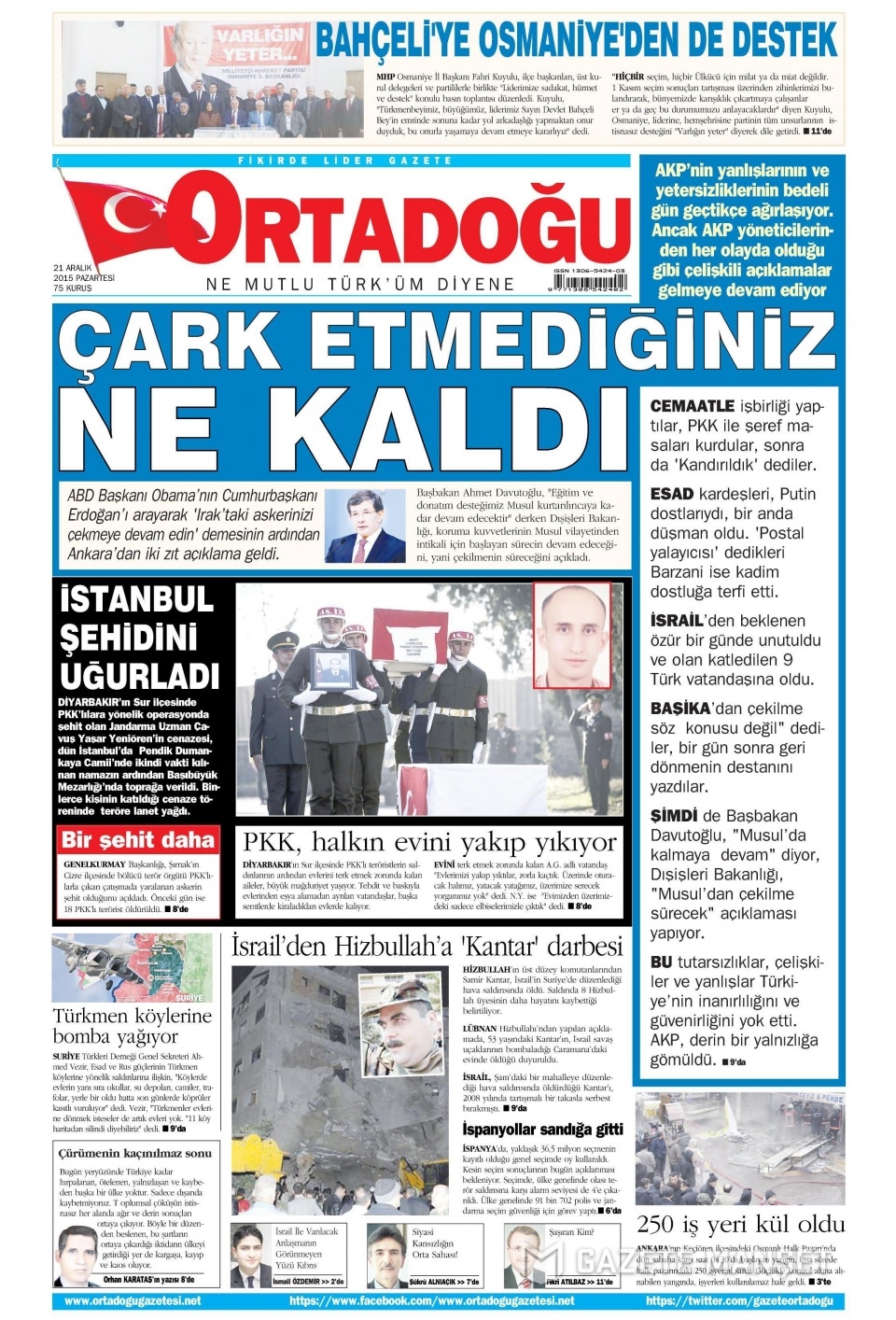 21 Aralık 2015 gazete manşetleri 11