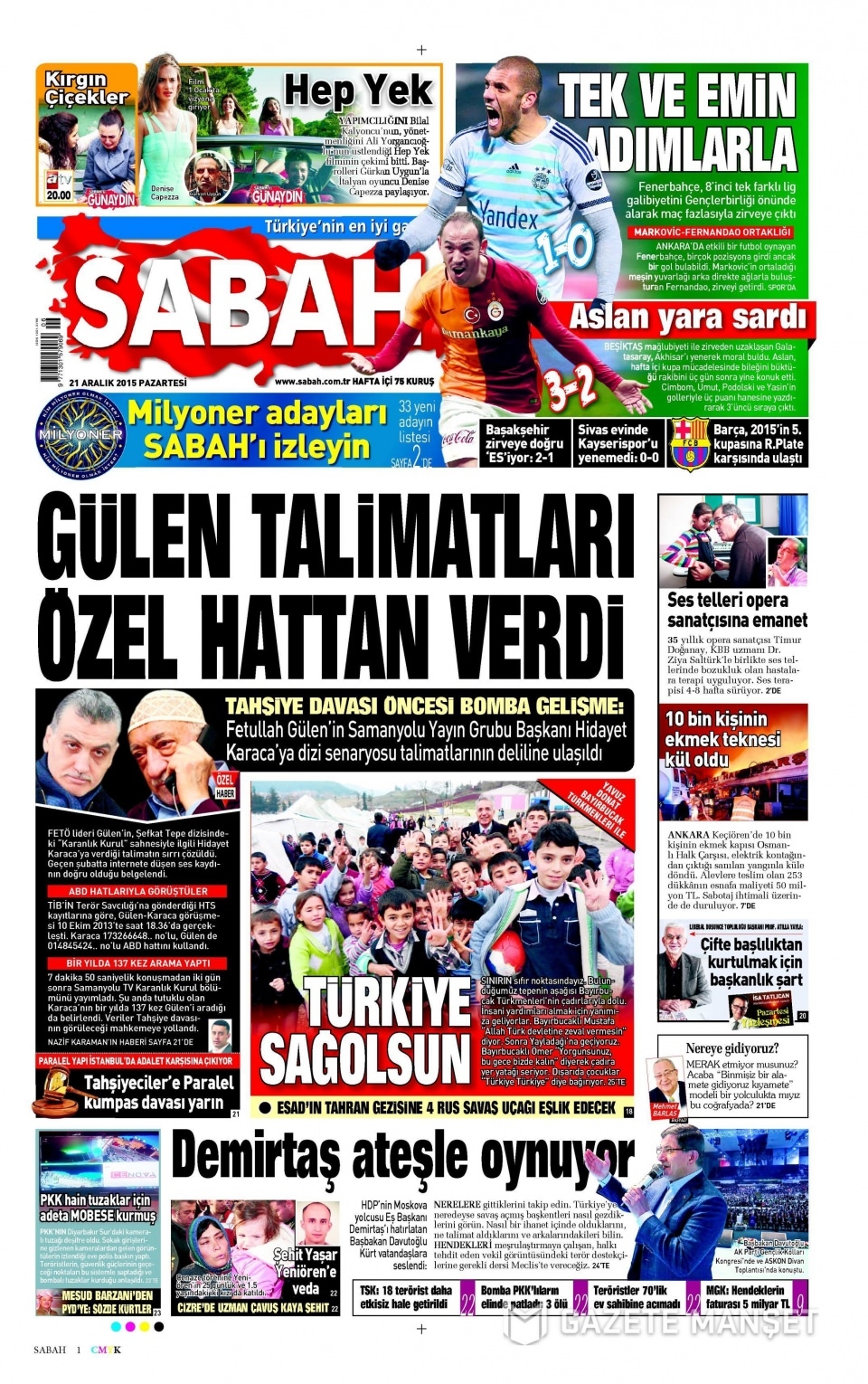 21 Aralık 2015 gazete manşetleri 13