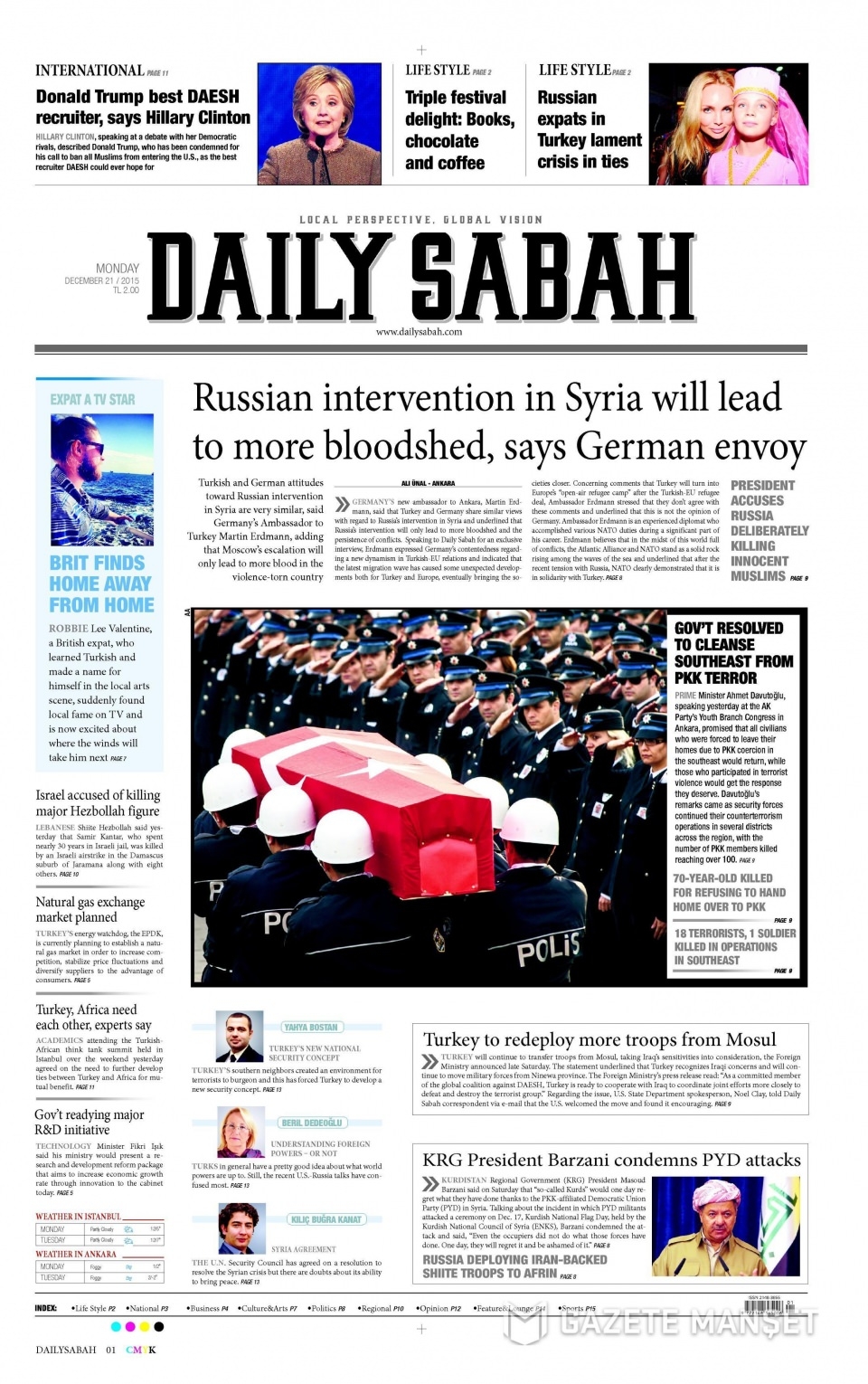 21 Aralık 2015 gazete manşetleri 14