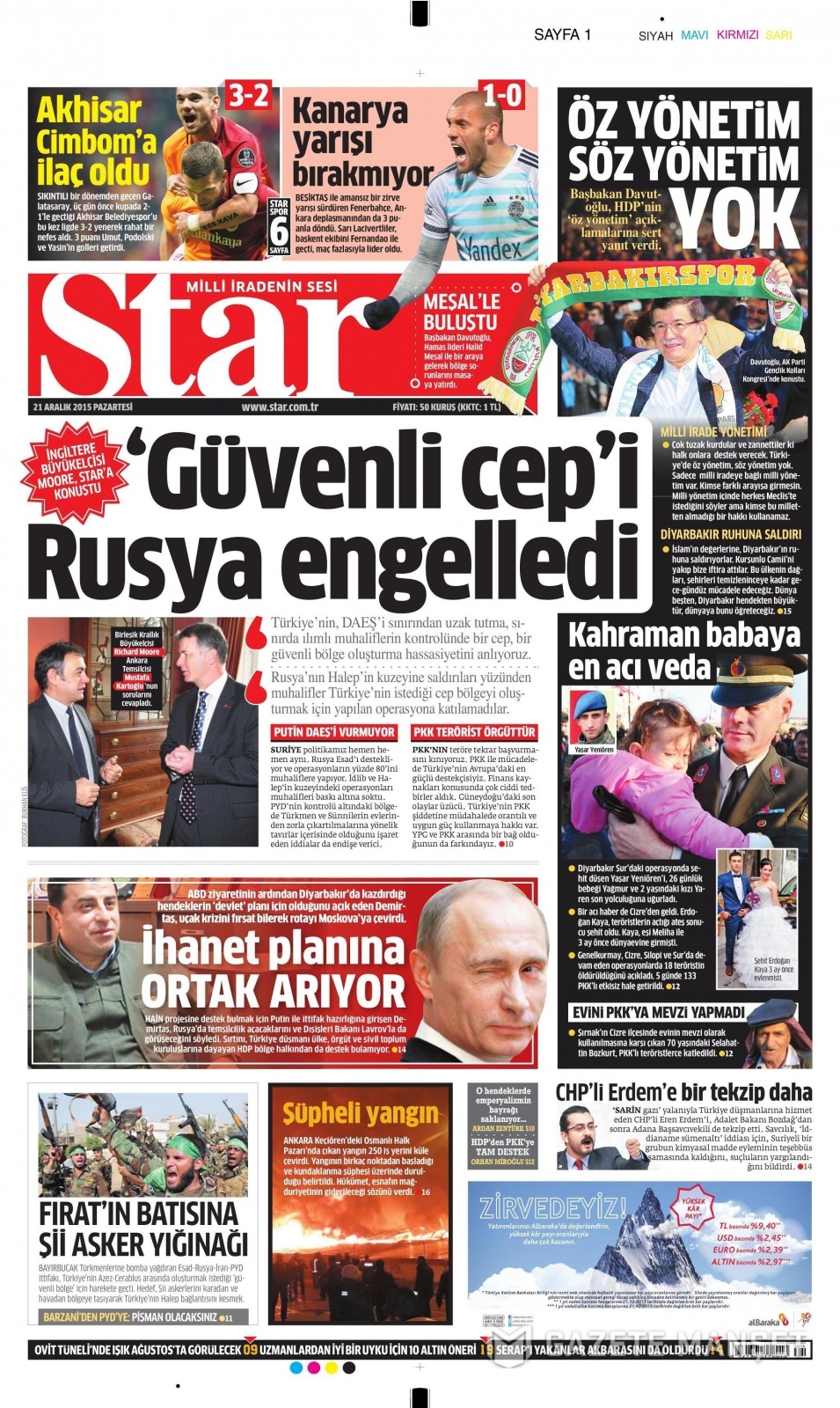 21 Aralık 2015 gazete manşetleri 15