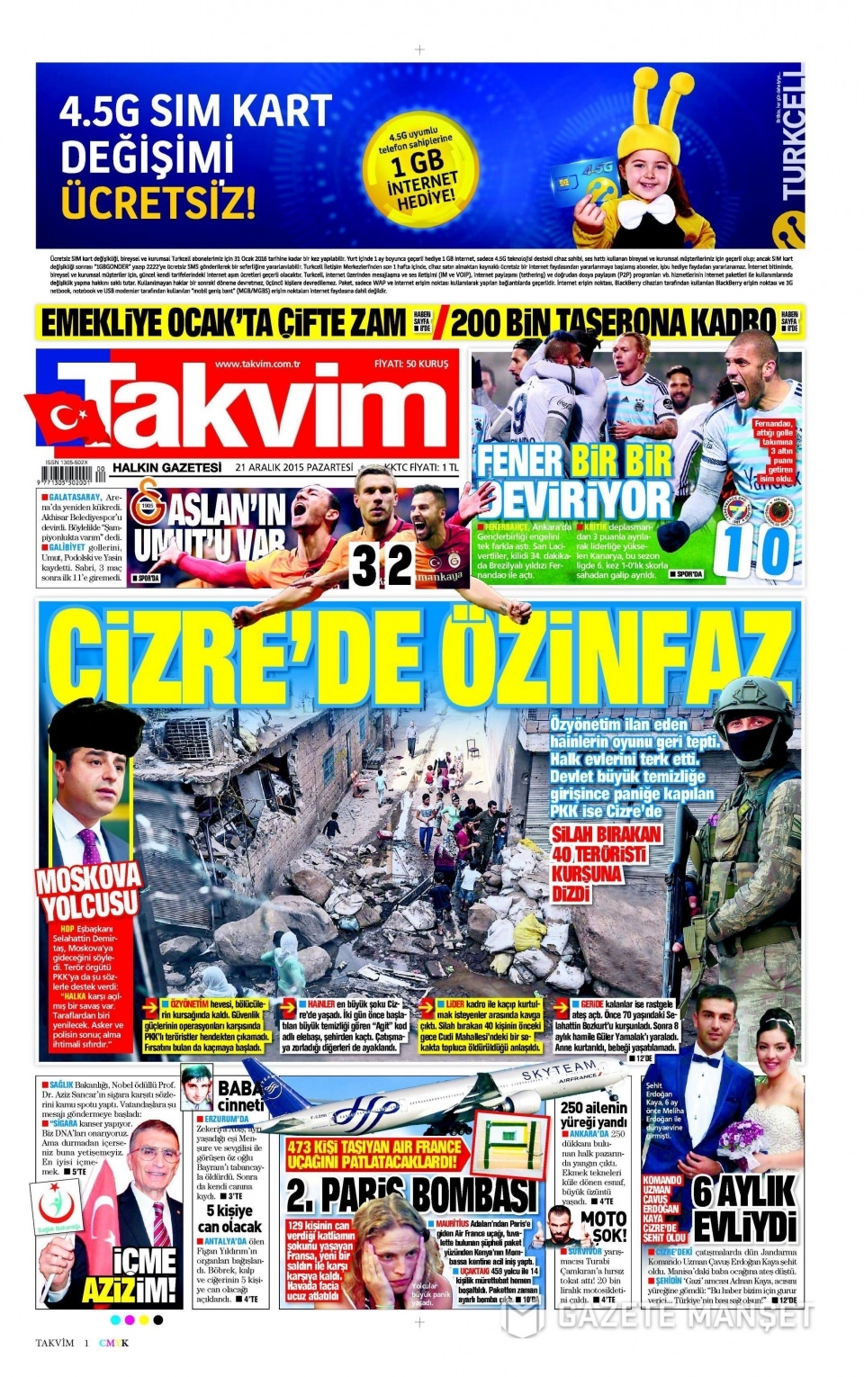 21 Aralık 2015 gazete manşetleri 16