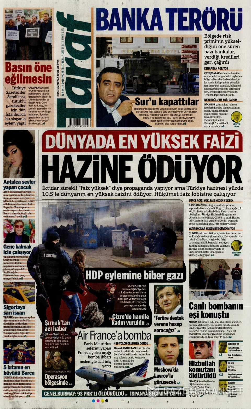 21 Aralık 2015 gazete manşetleri 17