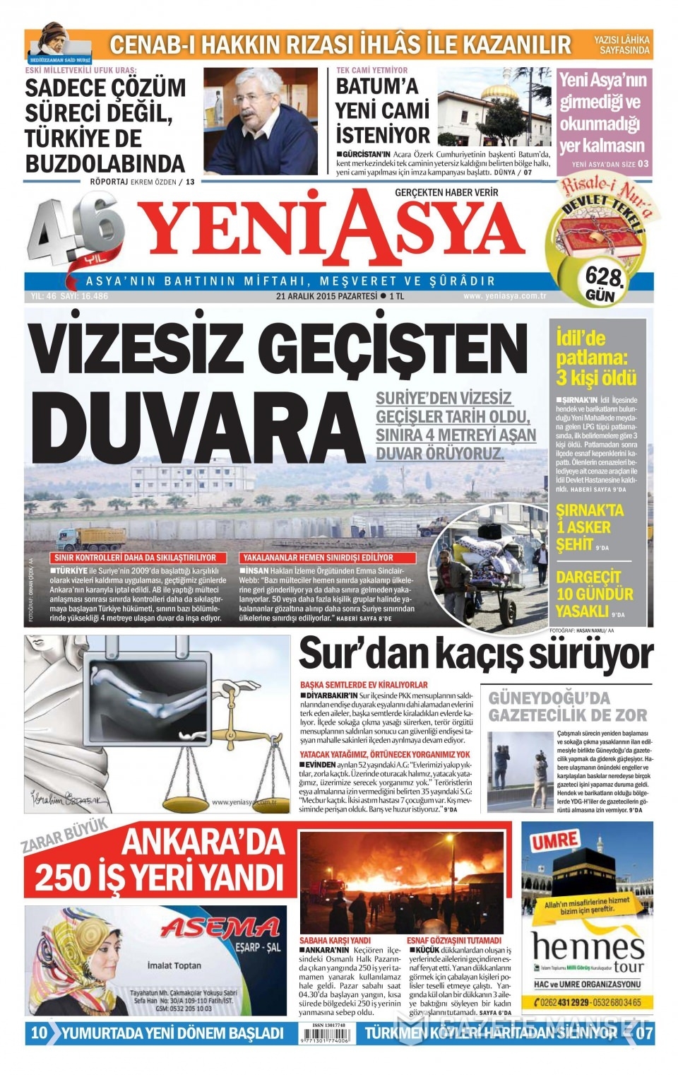 21 Aralık 2015 gazete manşetleri 22