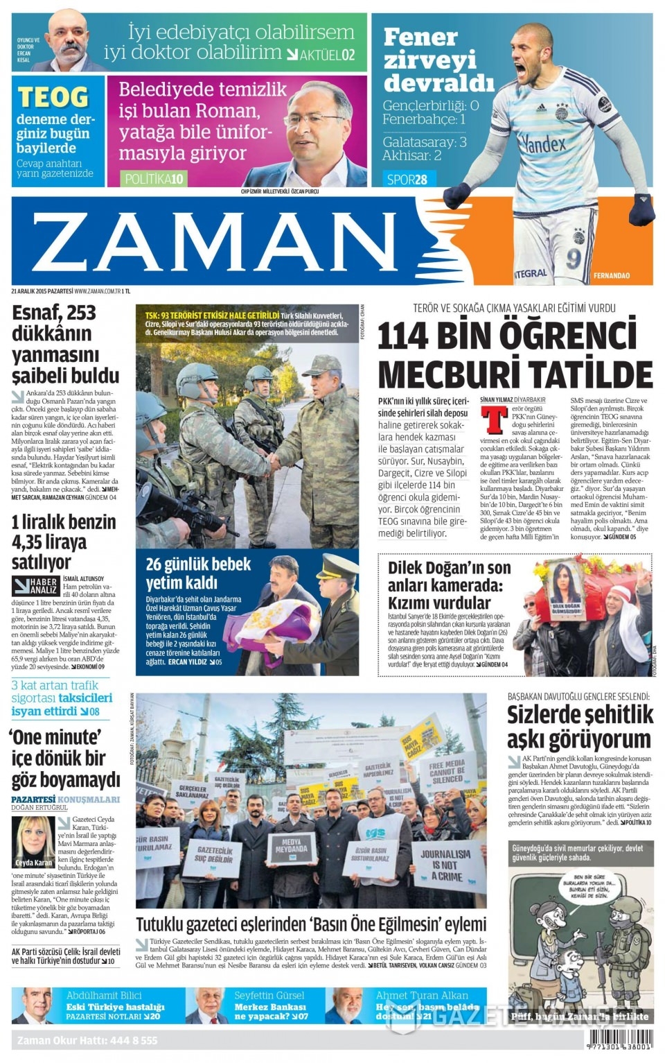 21 Aralık 2015 gazete manşetleri 25