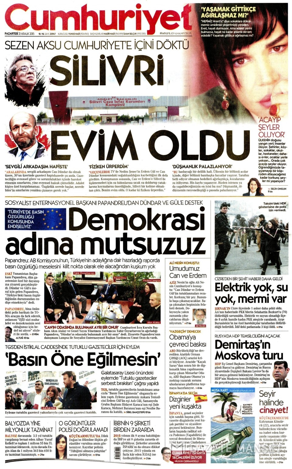 21 Aralık 2015 gazete manşetleri 3