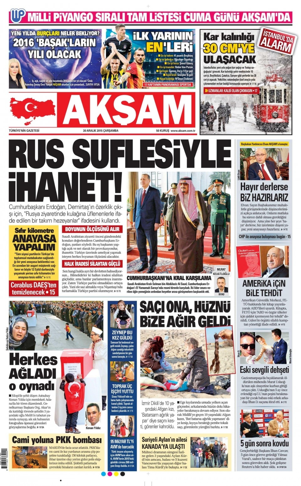 30 Aralık 2015 gazete manşetleri 1