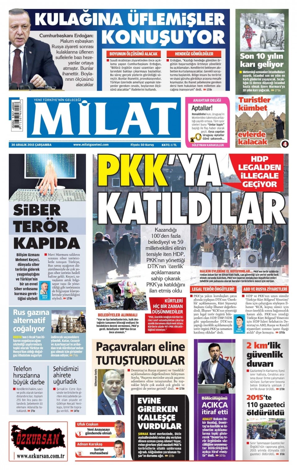 30 Aralık 2015 gazete manşetleri 16