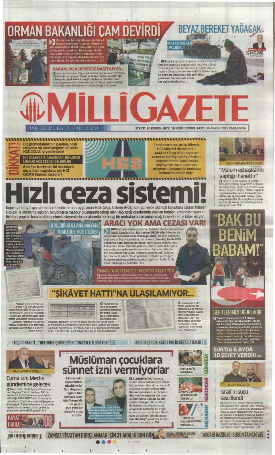 30 Aralık 2015 gazete manşetleri 18