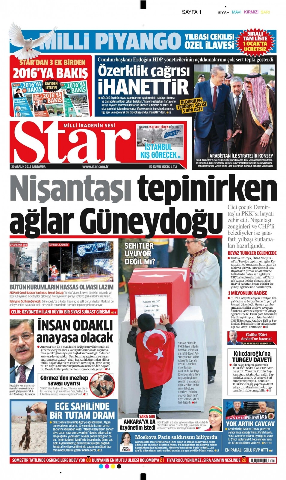 30 Aralık 2015 gazete manşetleri 25