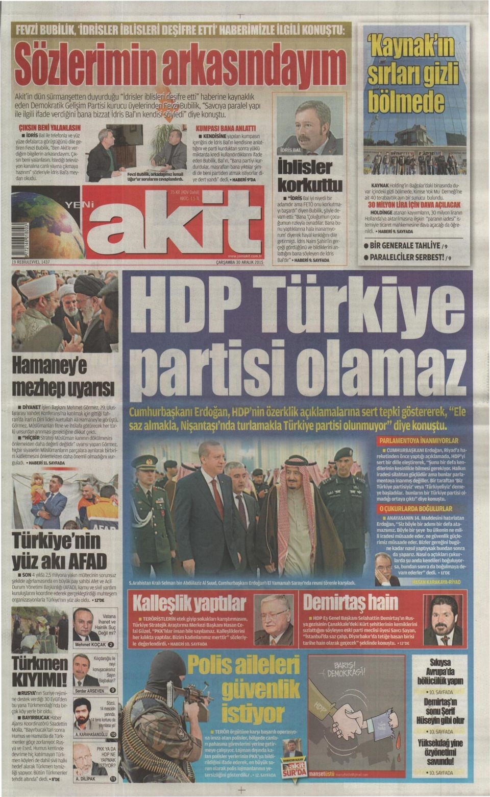 30 Aralık 2015 gazete manşetleri 31