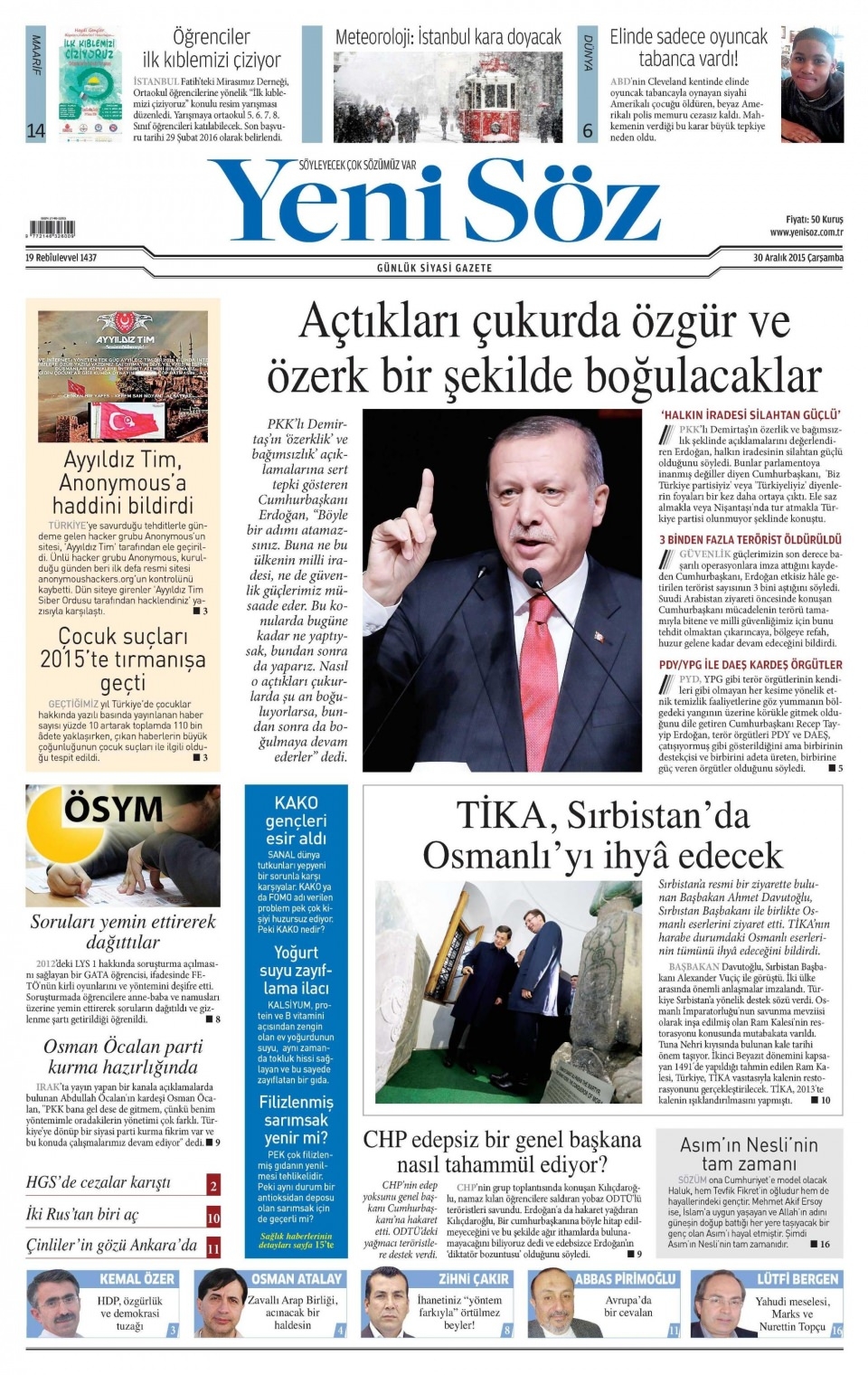 30 Aralık 2015 gazete manşetleri 36
