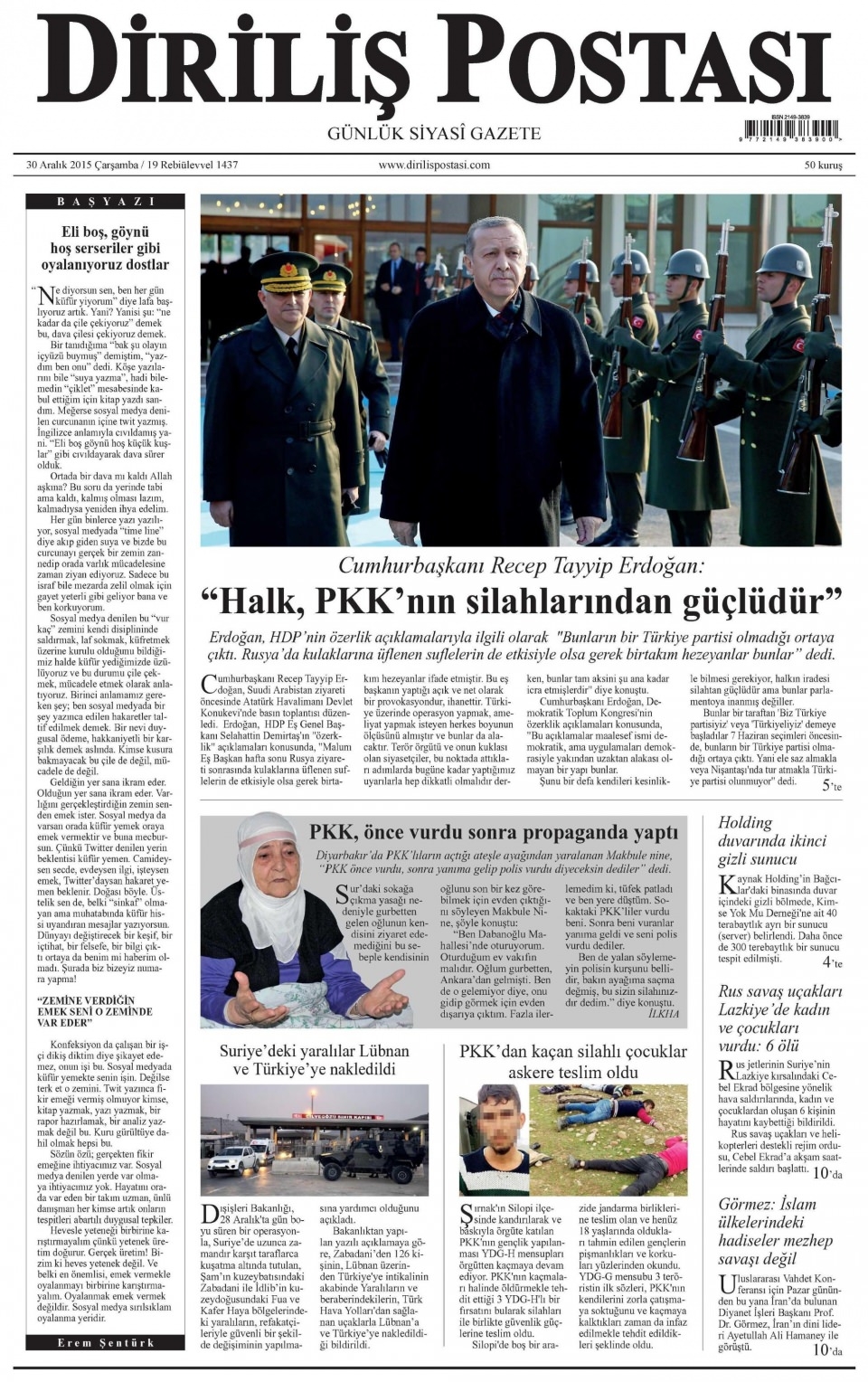 30 Aralık 2015 gazete manşetleri 7