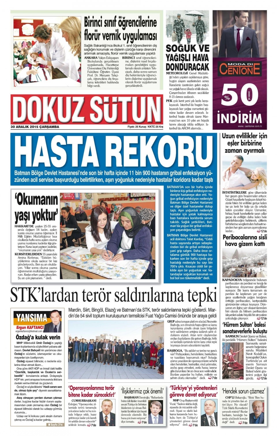 30 Aralık 2015 gazete manşetleri 8