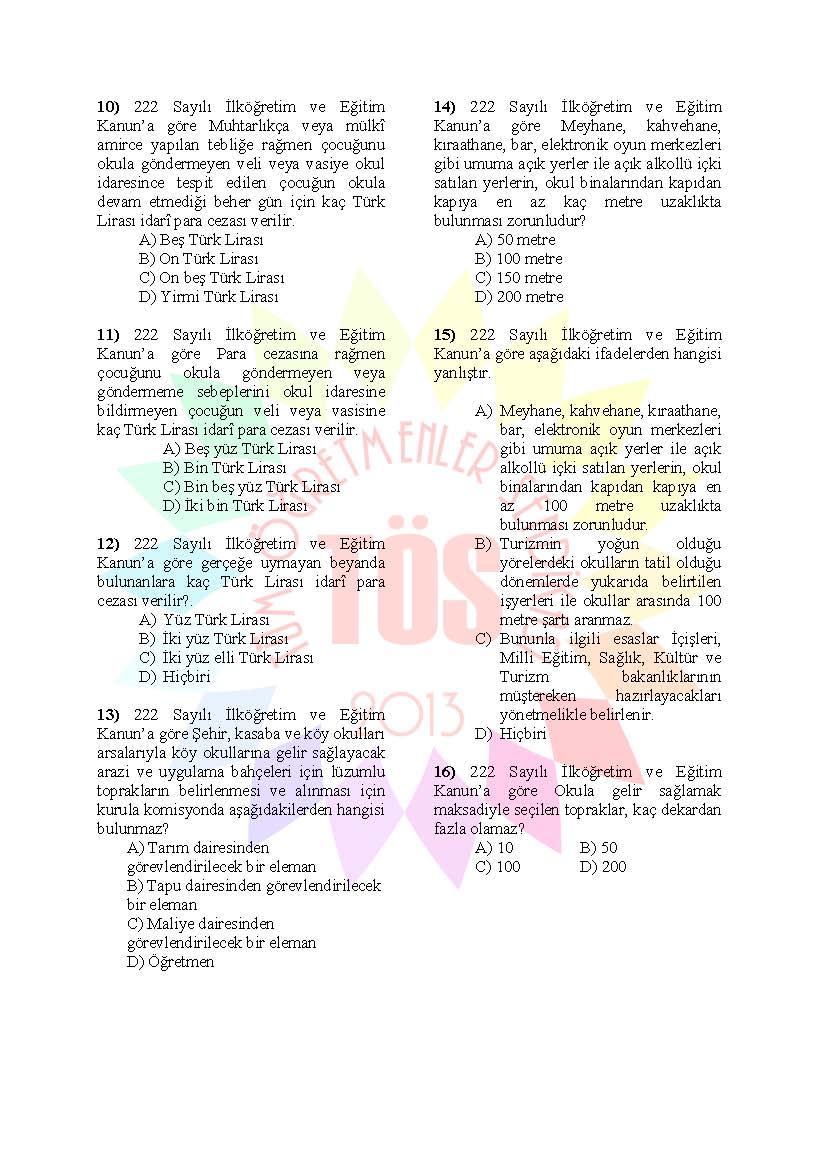 Müdür Yardımcılığı Sınavı Soru Bankası - 222 sayılı kanun 2