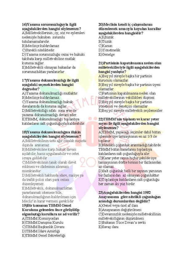 Müdür Yardımcılığı Sınavı Soru Bankası Anayasa 2 3