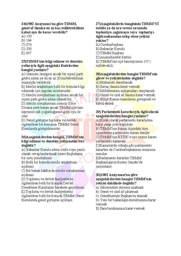 Müdür Yardımcılığı Sınavı Soru Bankası Anayasa 2 4