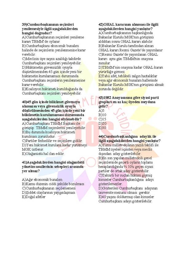 Müdür Yardımcılığı Sınavı Soru Bankası Anayasa 2 6