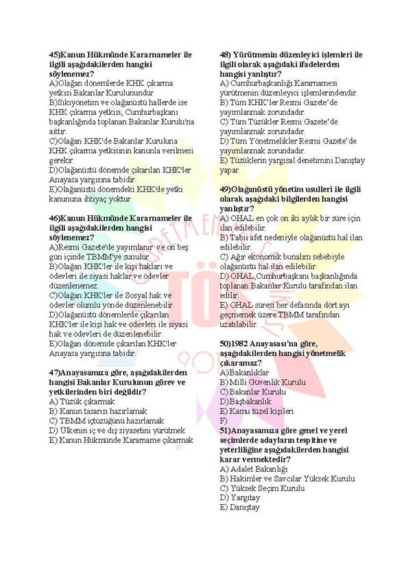 Müdür Yardımcılığı Sınavı Soru Bankası Anayasa 2 7